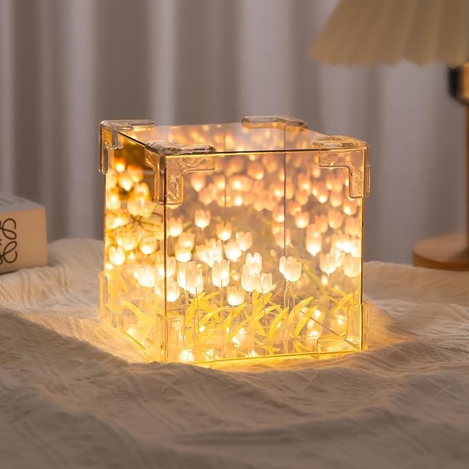 Opiniones y reviews de Lamparas online los mejores 5. 23 Lámpara nocturna de tulipanes DIY, Lámpara de mesilla Tulipan Flower Sea Cubo de Rubik 3D, 21 lámpara noche de tulipanes con función de espejo, para Dormitorio, salón, fiesta,...
