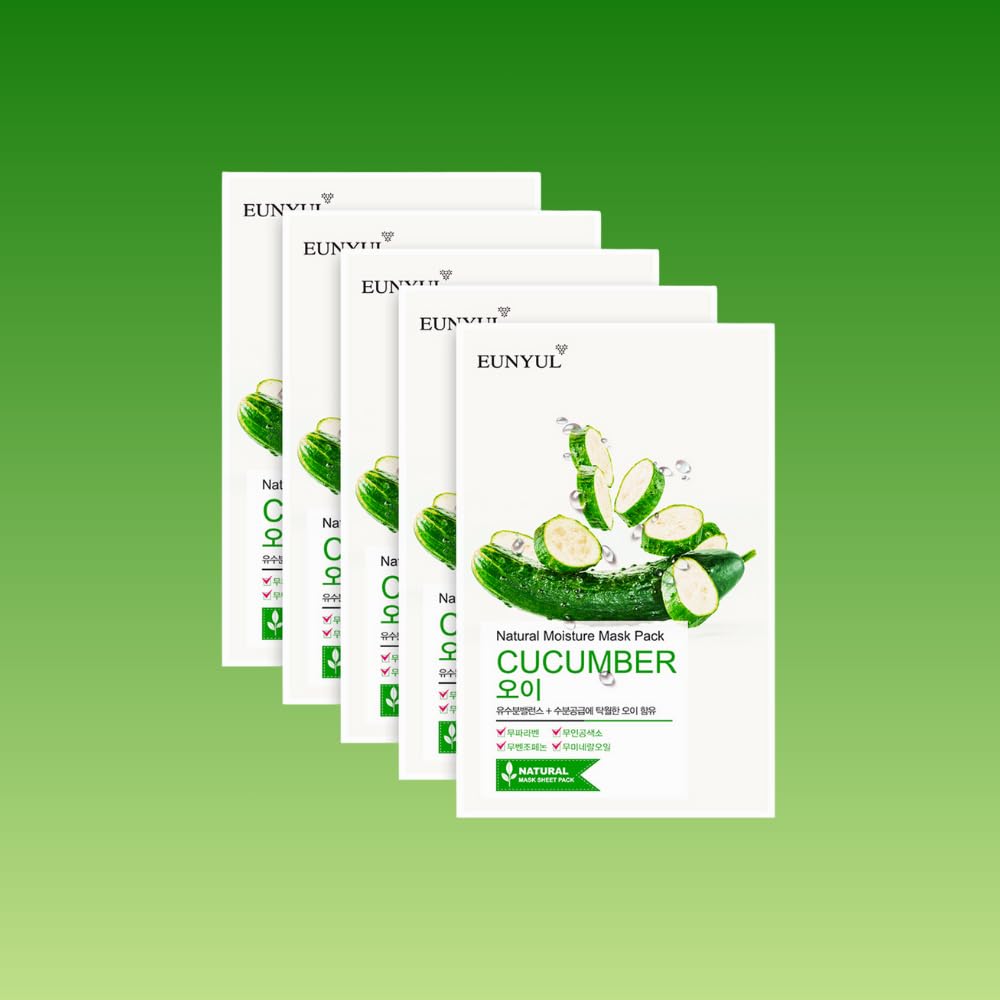 EUNYULNatural Moisture Mask Sheet Pack - Cucumber, 5pcs | Made in Korea, K Beauty