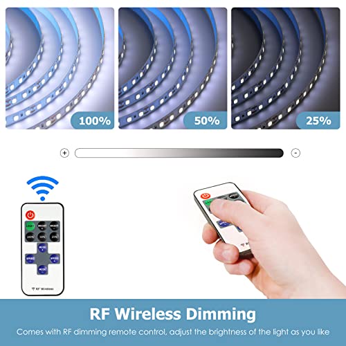 Galgreen Led Strip Lights With Dimmable Remote & Adapter, 16.5Ft Smart Led Lights For Bedroom, Bright 600 Leds 8000K Led Light Strip, Strong Adhesive Cuttable Tape Light For Kitchen Cabinet, Coldwhite #TOP3