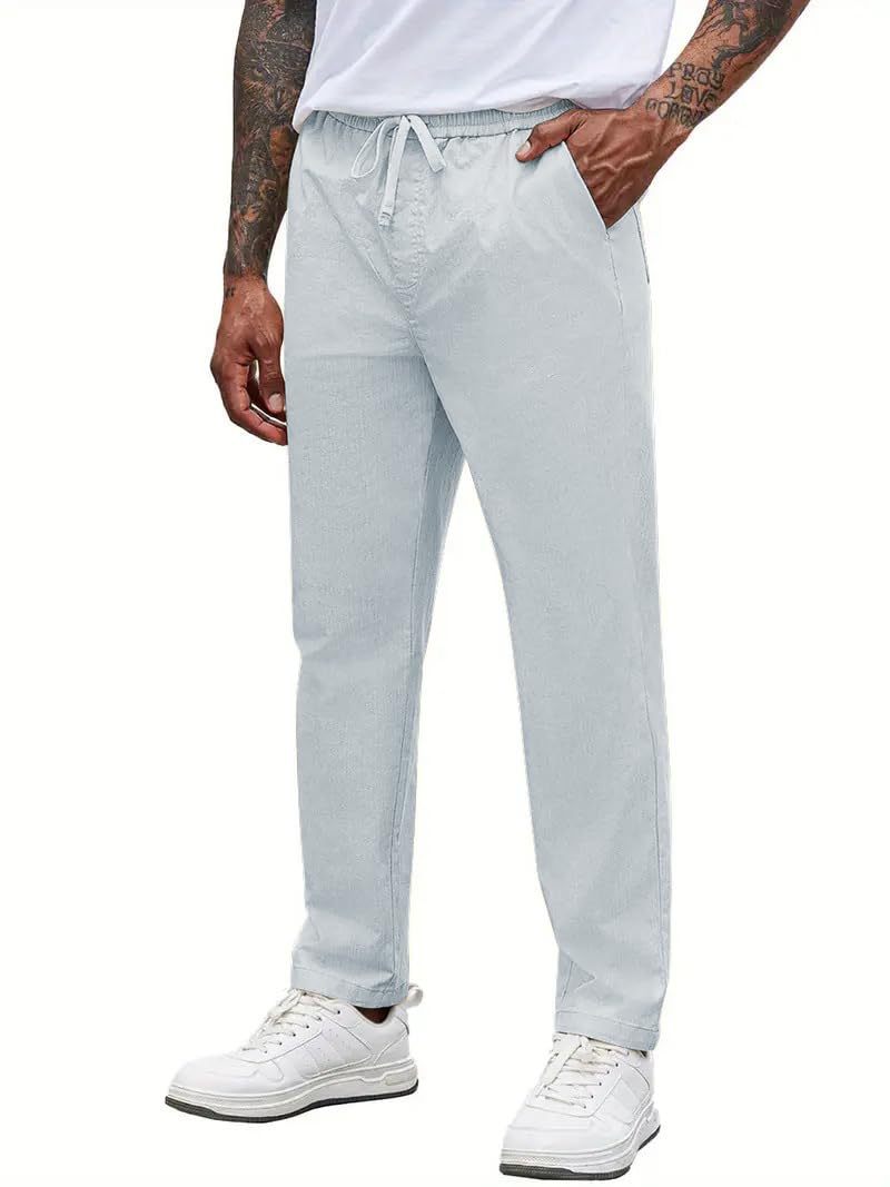 Men's Linen Relaxed Fit Trousers | Casual Summer Pants for Men | Lightweight Comfortable Relaxed Fit Trousers | Stylish Everyday Wear-picture-31