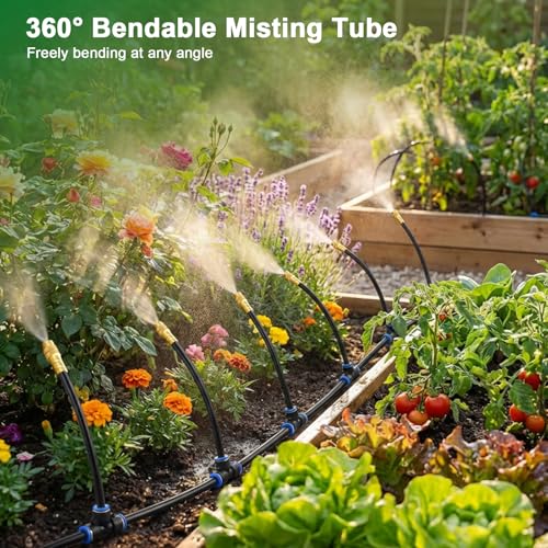 Image of Drip Irrigation System, 2026-Upgrade 50Ft 1 /4 inch Garden Watering System with 12 Pcs 360 Adjustable Copper Nozzles, DIY Kit for Garden, Lawn, Greenhouse, Raised Beds & Outdoor Plants