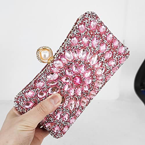 Image of Boutique De FGG Mini Pearl Clasp Crystal Clutch Purses for Women, Evening Bags Wedding Handbag, Party Rhinestone Clutch Bag