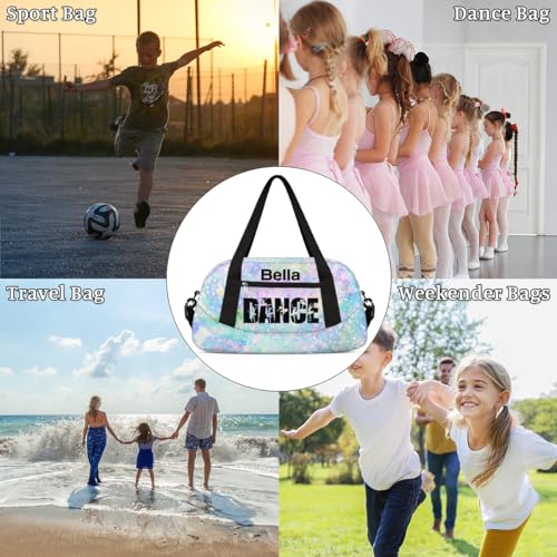 Personalized Dance Bag Gym Bag for Girls, Custom Sports Duffel Bag for Kids, Weekender Bags Travel Duffle Bag, Glitter Dance 6
