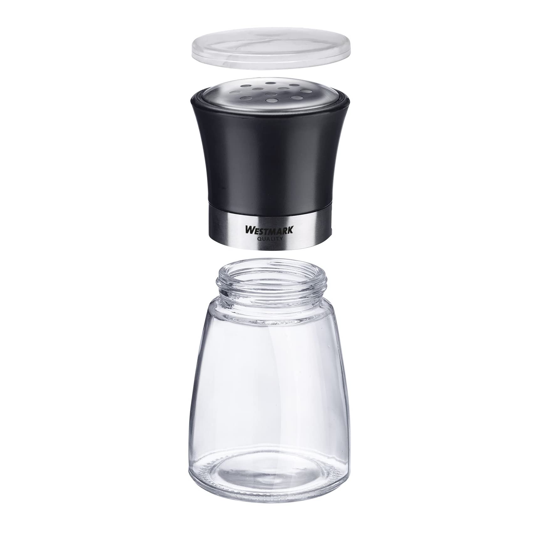 Westmark Kruidenstrooier, met aromadeksel, fijn gatenpatroon, inhoud: 190 ml, glas/roestvrij staal/kunststof, zwart, transparant/zwart/zilver, 63502260