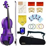 Crafteem 4/4 Full Size Fiddle Purple Colored Premium Violin Outfit for Beginners Adults Kids With 5 Color Fingering Tape- Handcrafted Student Beginner Violin. (Purple, 4/4 Full)