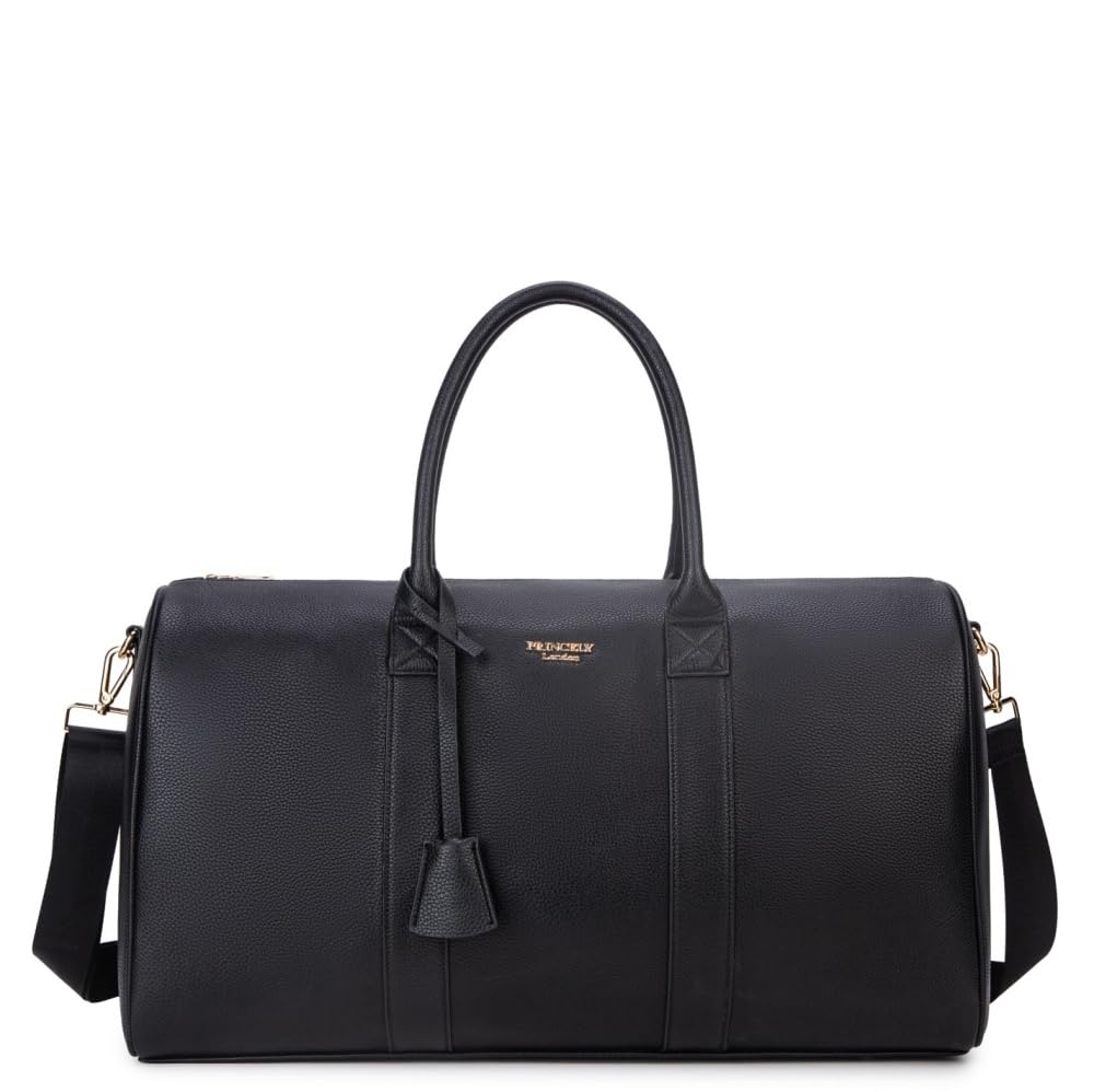 Princely London Weekender Los Angeles Schwarz – Stylischer und Geräumiger Reisebegleiter aus Hochwertigem Veganem Leder für Damen, Ideal als Handgepäck