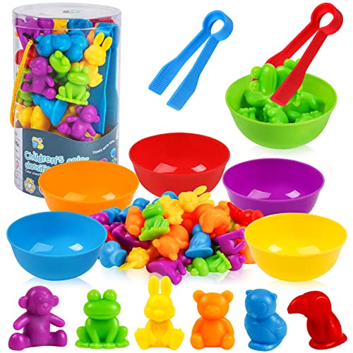TSYAN Counting Animals Matching Games Sensory Toys with Sorting Bowls Preschool Learning Activities Color Classification Montessori Educational Toys...