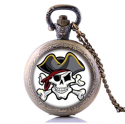 Preisvergleich Produktbild Taschenuhr mit antikem Piratentotenkopf, lange Kette