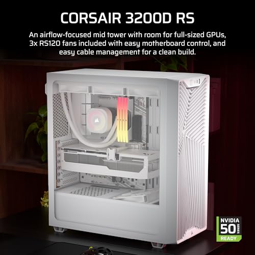 Image of CORSAIR 3200D RS Mid-Tower PC Case - 3X RS120 PWM Fans Included, GPU Anti-sag Stabilization Arm, ASUS BTF, MSI Project Zero, Gigabyte Project Stealth - White