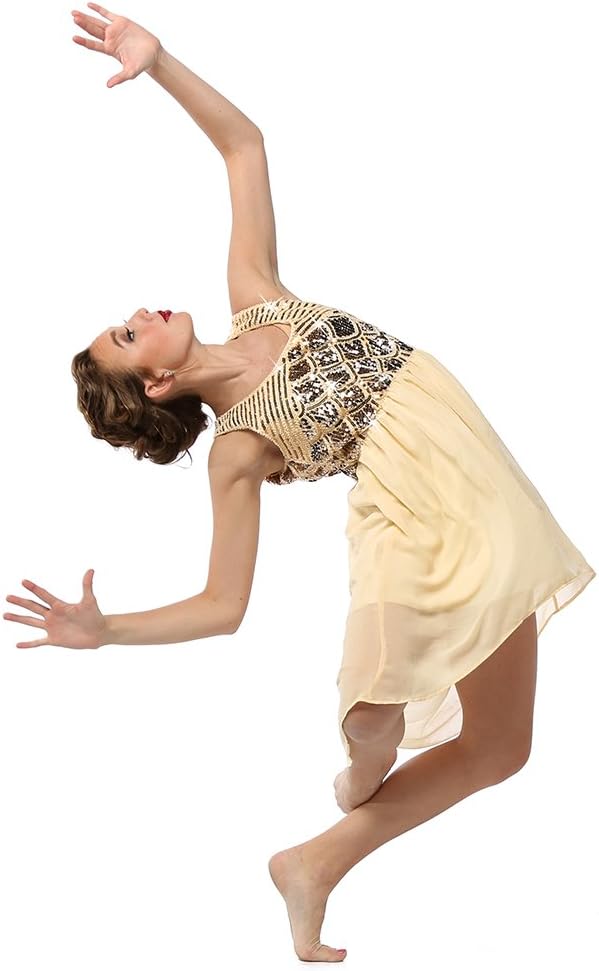 Alexandra Collection Womens Flowing Sequin Tank Lyrical Dress Dance Costume Tan XX-Large
