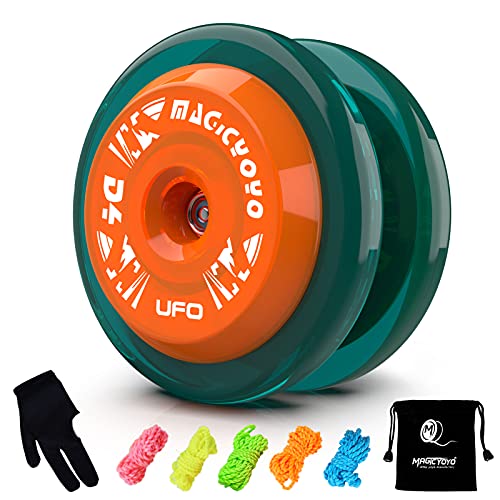 Yoyo Professional Responsive Yoyo D4, Responsive Yoyo for Kids, Plastic Looping yoyo for Beginner, Trick Yoyo with Extra 5 Yoyo Strings Replacement , Yo-Yo Glove, 1 Yo Yo Bag (Green Orange)