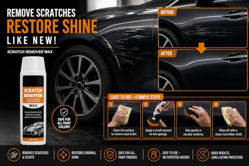 Image of Car Scratch Remover Wax Kit with Microfiber Towel & Foam Applicator Pad | Car Paint Scratch Repair Polish Compound | Removes Light Scratches, Swirl Marks & Scuffs | Restores Gloss (pack)