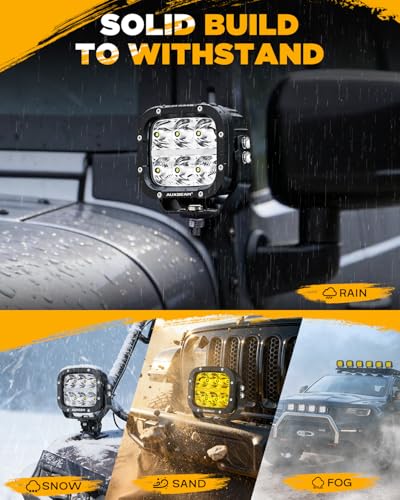 Image of Auxbeam XP-Ultra Series 5-Inch Amber DRL 3-Mode Offroad Cube Lights 2-Pack | 132W 15600LM, Spot Flood Combo, Dual Color Temp, Amber White Lens Covers, IP68 Waterproof, Plug and Play, Universal Fit
