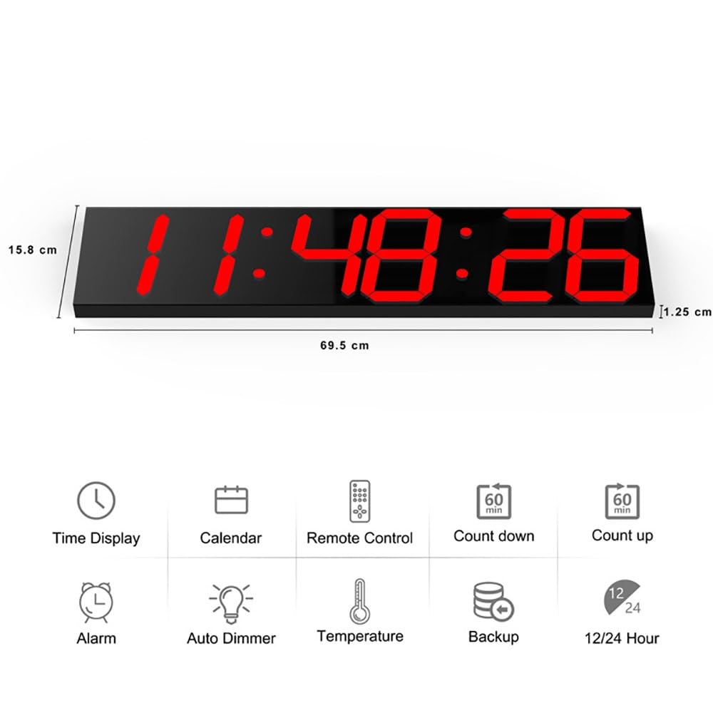 Reloj De Pared Digital LED De 27 Pulgadas, Atenuador Automático