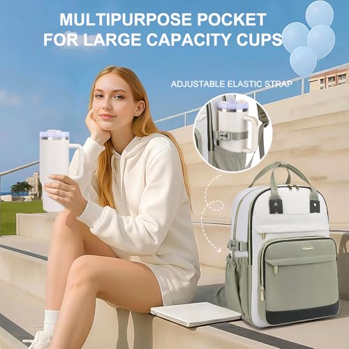 Mochila para portátil mujer 15.6 pulg beige verde miniatura 2