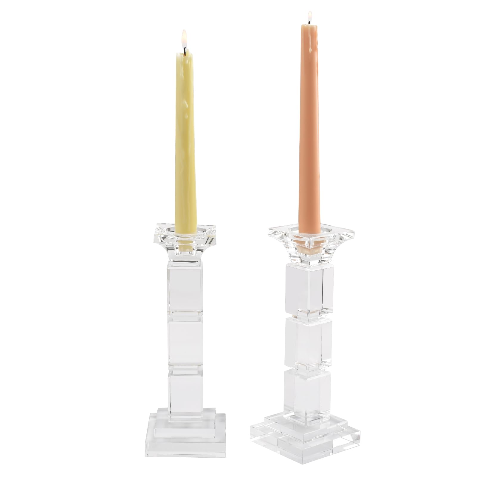 Kristall Kerzenhalter Set, 2 Stück, Dual-Use für Stumpenkerzen & Teelichter, Moderner Leuchter mit elegantem Design als Tischdeko für Hochzeit, Wohnzimmer & Restaurant