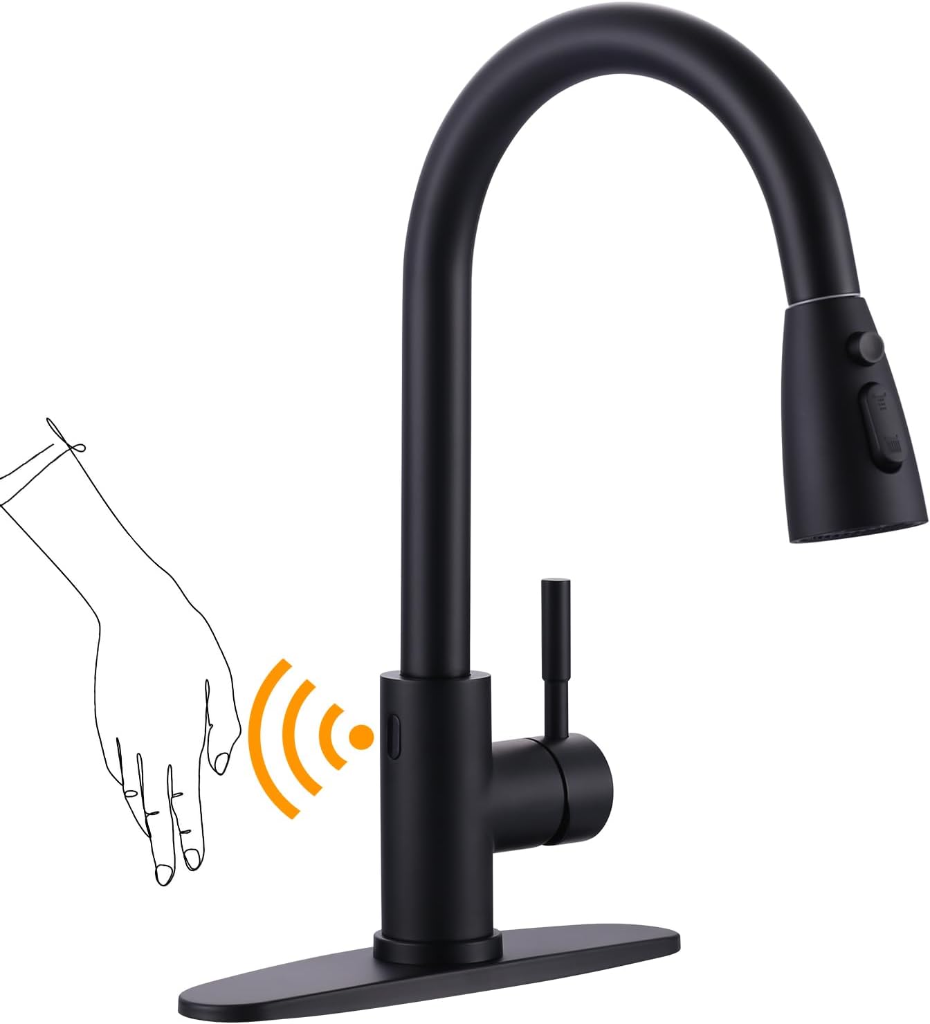 Touchless Kitchen Faucet with Sprayer, Smart Motion Sensor Matte Black Kitchen Sink Faucet, Stainless Steel Kitchen Faucet for Sink 1 or 3 Hole Single Handle Kitchen Tap