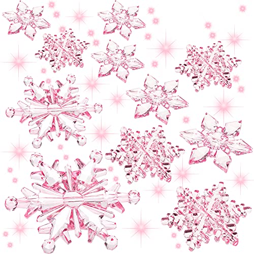 Pendentif arbre de Noël flocons de neige acrylique rose clair - 2