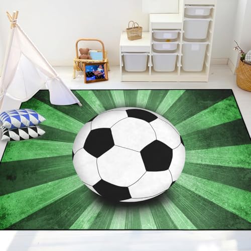 Football Rug for Boys - Grass Football Rug for Boys Kids Room Sports Carpet Rugs, 3'×4'