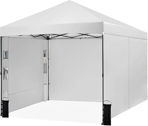 Tienda de campaña desplegable comercial de 10 x 10 pies con 4 paredes laterales y 6 bolsillos, un bloqueo central de configuración a presión, para