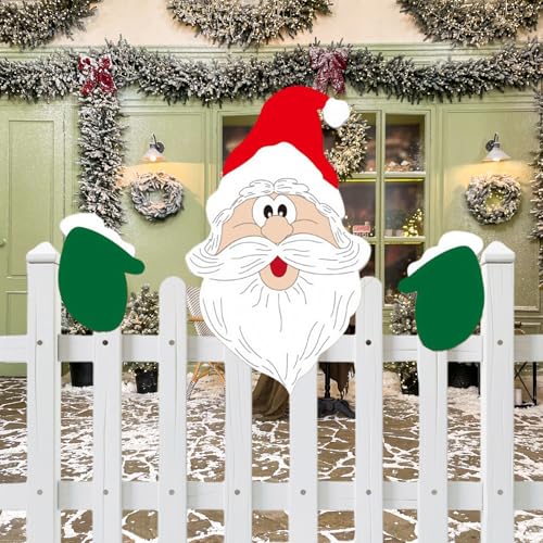 Wooden Father Christmas Fence Insert Sign Patio Decoration Cute Santa Claus Yard Garden Decorations Christmas Xmas Funny Quirky Inserts Character Outdoor