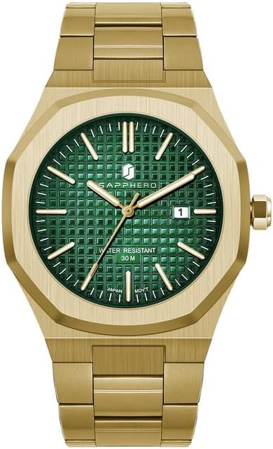 SAPPHERO Men's Watch Octagonal Stainless Steel Luminous Wristwatch Luxury Analog Quartz Watch for Men with Date Elegant Mens