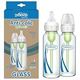 Dr. Brown's Anti-Colic Options+ Narrow Glass Baby Bottle with Level 1 Slow Flow Nipple, BPA-Free, 8...