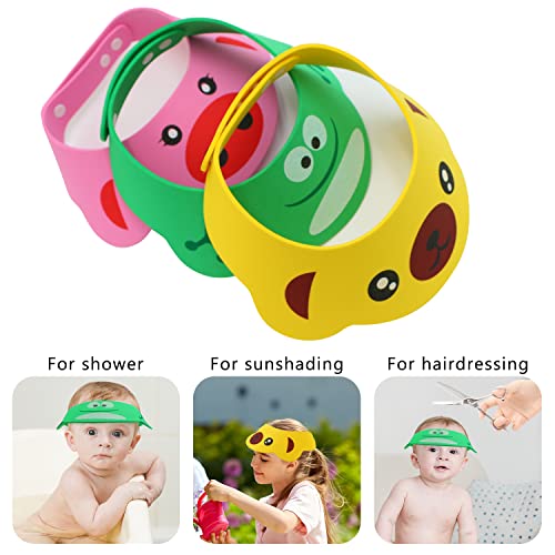 Benospace 3Pcs Baby Shower Bathing Cap Soft Adjustable Cartoon Frog Pig Bear Shampoo Hat For Washing Hair Protection Head Bathing Visor Cap With Four Gear Adjustments For Toddler Baby Kids Children #TOP2