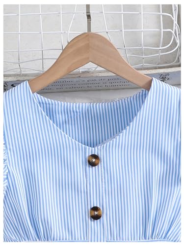 GORGLITTER Girl's Summer Dress Striped Print Ruffle Cute Midi Dress Cap Sleeve High Waist A Line Beach Sundress3