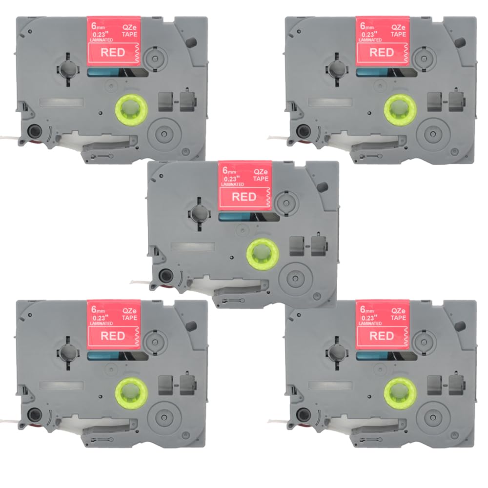 BROVACS 5 Pack White on Red Laminated Label Tape Compatible for Brother P-Touch Label Printer TZ 415 TZe 415 6mm 1/4" OPA4415x5