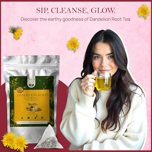 Image of Tealeaf & Co. Dandelion Root Tea with Dried Dandelion Root Extract - Pure Herbal Tea Bags Blended with Fresh Herbs - Flavored Herbal Blend - Low Caffeine - Gluten Free - 50 Teabags