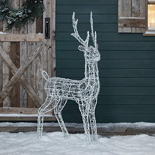 Lights4fun 120cm Swinsty LED Rentier Figur Acryl Weihnachtsfigur Rentier weiß Timer Weihnachtsbeleuchtung Außen und Innen Rentier… – Ansicht 3