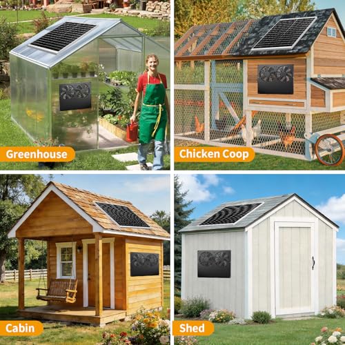 25W Metal Frame Solar Powered Fan with Battery, IP65 Waterproof Solar Exhaust/Intake Fan for Chicken Coop, Greenhouse, Dog House and Shed, Low Noise (16.4FT Cord) — view 6