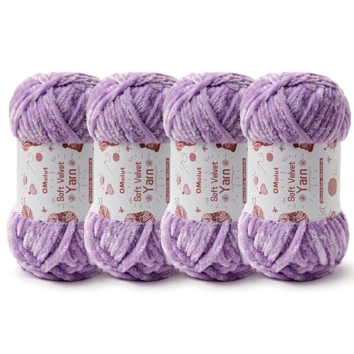 Image of 4x100g Fluffy Velvet Chenille Yarn for Crocheting and Knitting, 4x80m (87.5yd) Baby Yarn for Crocheting Soft, Crochet Chunky Yarns Amigurumi Yarns (4 Light Purple)