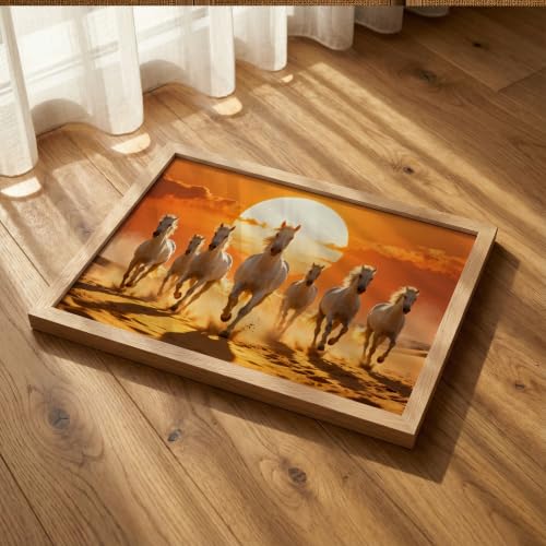 Image of Suneree 7 Horse Vastu Wall Painting (Landscape Collection) (Natural, Design 03, 13x19 Inch)