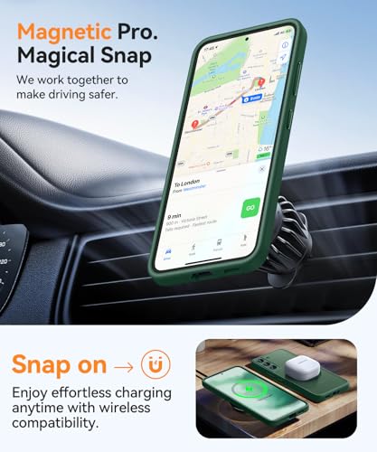 Image of CANSHN Designed for Samsung Galaxy S22 Case [Full Camera Protection] [Compatible with MagSafe] Translucent Matte Shockproof Protective Phone Cover 6.1 Inch - Deep Green