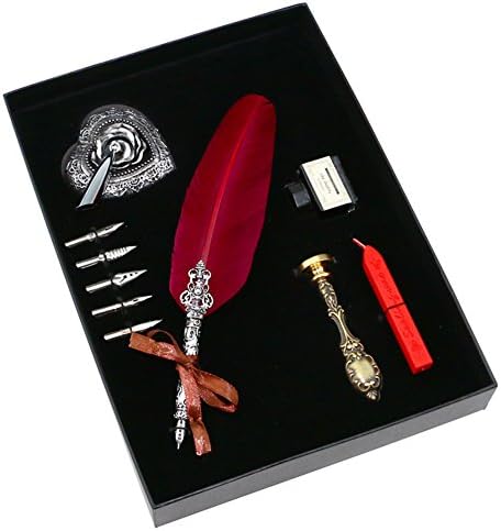 Doppelt Quill Pen Gift Set Antique Honorable Dip Feather Pen Calligraphy Writing Luxury with 6 PCS Nibs Holder Ink Bottle Sealing Wax Seal Stamp