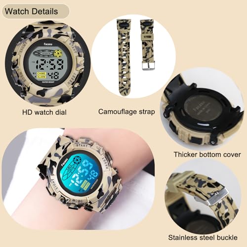 Image of Kids Watch Digital for Boys-Waterproof Kids Sports Watch with Light, Alarm&Snooze,Stopwatch Military Design Silicone Band Gift for Birthdays,Christmas Outdoor Activities(8+ Years)