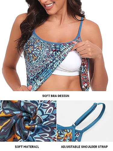 Image of Air Curvey Camisole for Women Bulid in Bra Casual Flowy Cami Adjustable Spaghetti Strap Tank Top Pleated Loose Fit S-XXXXL