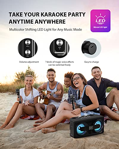 Karaoke Machine With 2 Uhf Wireless Microphones For Adults/Kids, Fullife Portable Bluetooth Pa Speaker System With Led Light/Echo/Bass Adjustment/Vocal Cut For Home Parties, Indoor/Outdoor #TOP7