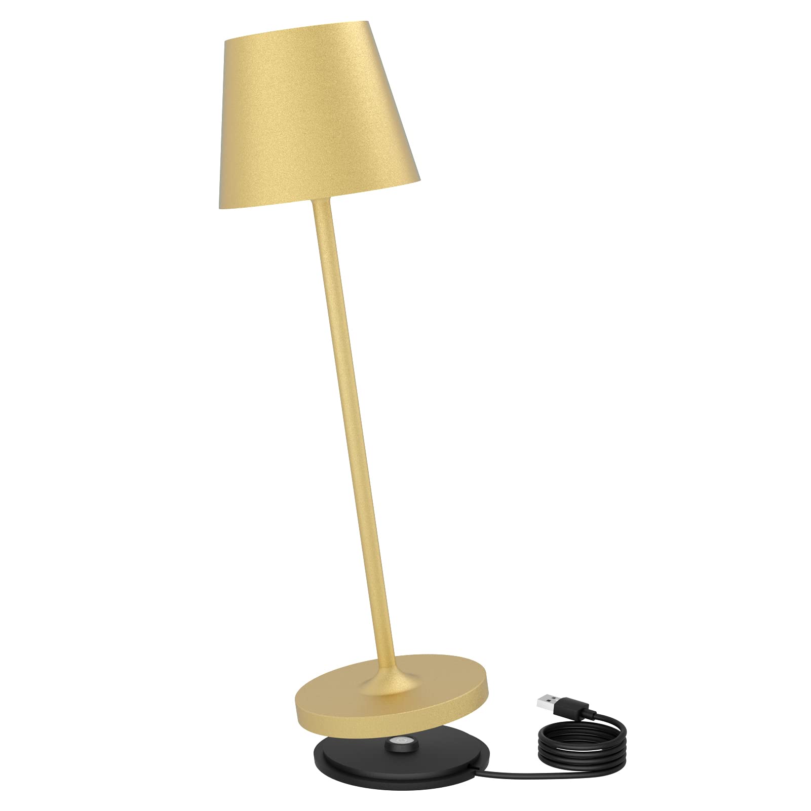 K-Bright lampada da tavolo ricaricabile in alluminio | 240LM | 3000K luce bianca calda Lampada da scrivania senza fili | interni/esterni Lampada da tavolo con base di ricarica a contatto (Oro)