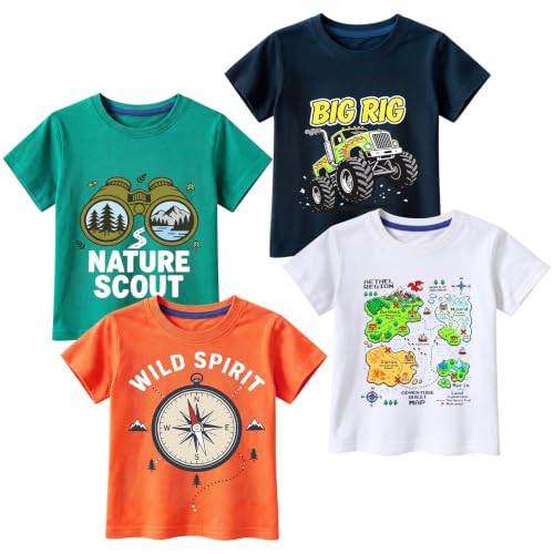 Image of DEEKEY Toddler Boys Shirts Short-Sleeve Little Kids t Shirts Boys' Tops, Tees & Shirts Graphic TEE Age for 2-7 Years 4-Pack