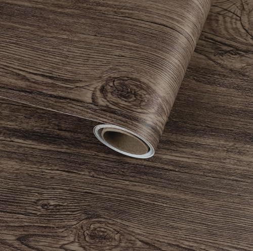 Image of WISDOM Thick Rustic Wood Wallpaper Peel and Stick Brown Wood Contact Paper Waterproof Self Adhesive Contact Paper for Kitchen Cabinets Countertops Drawer 12x60 Inch, Rustic Wood