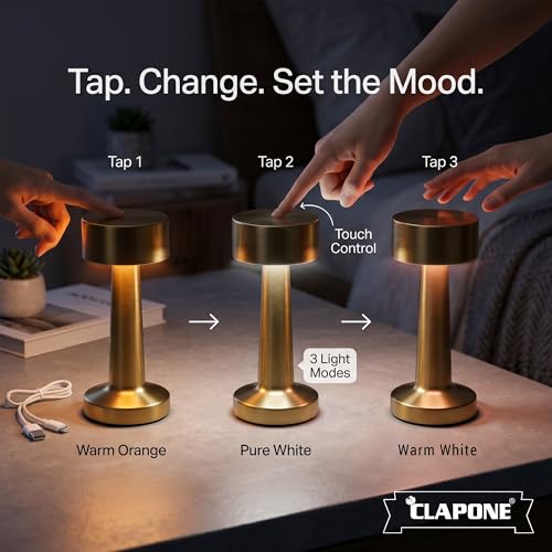 Image of Table Lamp /Table Lamp Study Room /Lamp Table /Led /Wireless Led Touch 3 Mode Metal /Bed Lamps Bedroom Side /Rechargeable Metal Touch /Warm Lighting /Bedside Lamp /Nightstand Lamp (Golden Lamp)