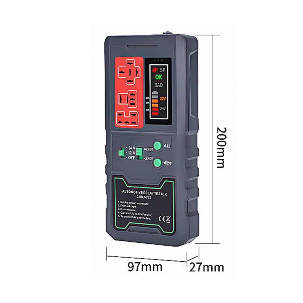 Alnicov Tester przekaźników samochodowych z wyświetlaczem LED 12 V 24 V elektroniczny tester przekaźników samochodowych