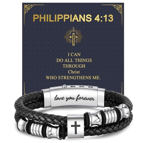 Pulsera de cuero trenzado con cruz para hombre miniatura 1
