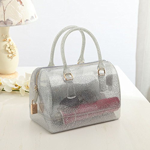 Image of Ladies Summer Jelly Pillow-shaped Top Handle Handbag Candy Color Transparent Crystal Purse