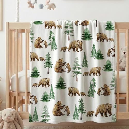 Image of Baby Blanket for Boys Girls, Baby Bear Woodland Animals Baby Blankets for Son Daughter, 30x40 inches Super Soft Fleece Blanket for Newborn Infant, Lightweight Bed Throw Nursery Blanket