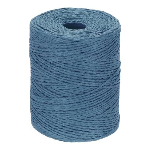 Image of PATIKIL Natural Cotton Raffia Yarn 328 Yard, Crochet Raffia Paper Ribbon for DIY Sun Hat Beach Bag Crochet Yarn Wrapping Knitting, Navy Blue
