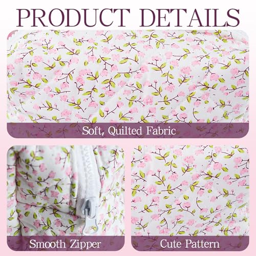 Quilted Makeup Bag Floral Cotton Make up Bag Puffy Coquette Makeup pouch Aesthetic Cute Travel Toiletry Bag for Women Girls4